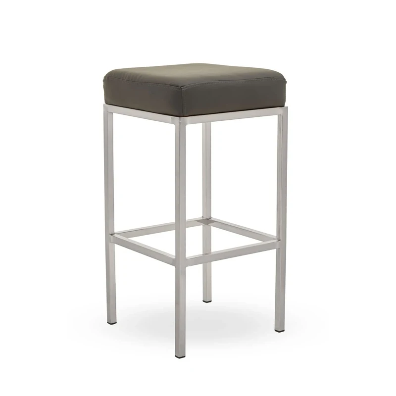 Premier Housewares Dark Grey And Chrome Finish Bar Stool, Dark Grey Faux Leather Upholstery, Square Shaped Padded Seat, Metallic Base Bar Stools, W35 x D35 x H69cm.