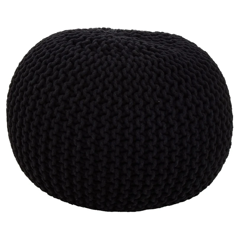 Premier Housewares Kids Black Pouffe/Wooden Basket/Small Basket/Seagrass Baskets/Large Woven/Large Wicker Basket/Outdoor Pouf/Stool/ W50 x D50 x H40cm