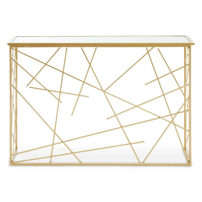 Premier Houseware Abstract Design Console Table/Modern Glass Top Hallway Table/Slim Gold Console Tables/Metallic Finish Console Table Narrow/Gold Finish Hall Table Dimensions W120 x D40 x H80cm.