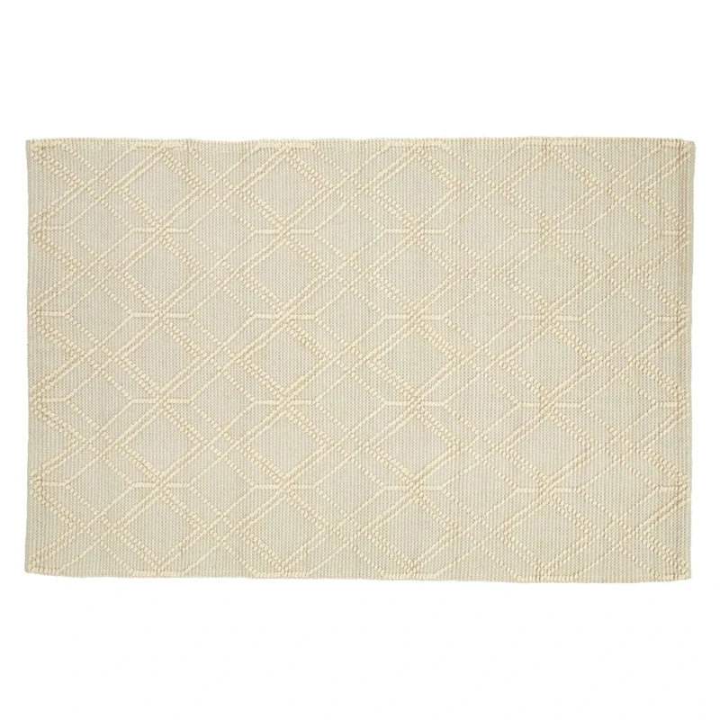 Premier Housewares Small Geometric Rug, Cotton, Wool Bedroom Rug, Handcrafted, Aesthetic Hemmed Finish, Childrens Rug, Muted Color Palette, Geometric Pattern, W180 x D120 x H1cm, Weight 4.75.