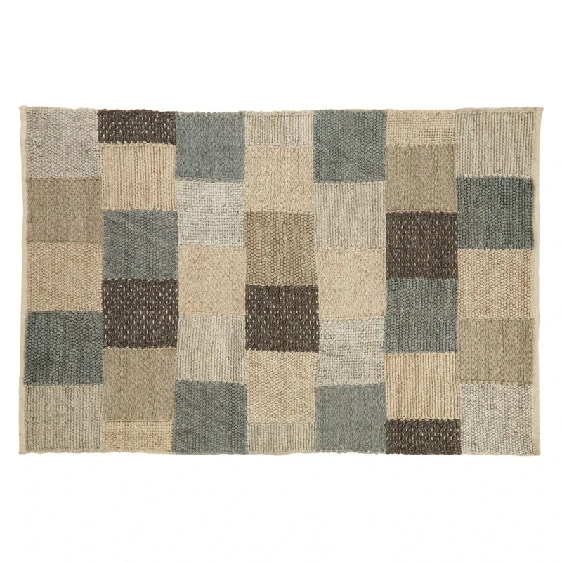 Premier Housewares Large Box Design Rug, Cotton, Wool Bedroom Rug, Handcrafted, Aesthetic Hemmed Finish, Childrens Rug, Muted Color Palette, W240 x D150 x H1cm, Weight 9.9.
