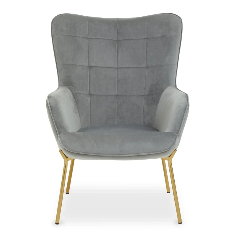 Premier Housewares Grey Velvet Chair. Square Tufting, Grey Velvet Upholstery, Sturdy Metal Base, Stylish Accent Piece, Durable and Sturdy, W71 x D80 x H98cm