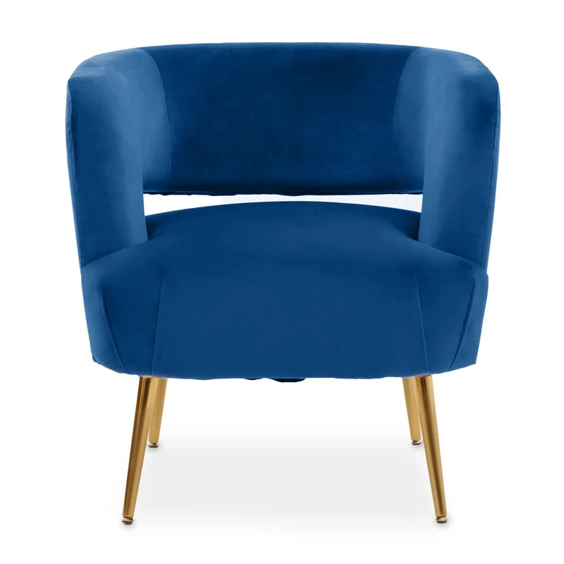 Premier Housewares Blue Chair, Black Velvet Upholstery, Gold Finish Base, Dense Foam Padding, Stylish Accent Piece, Durable and Sturdy, W73 x D75 x H75cm
