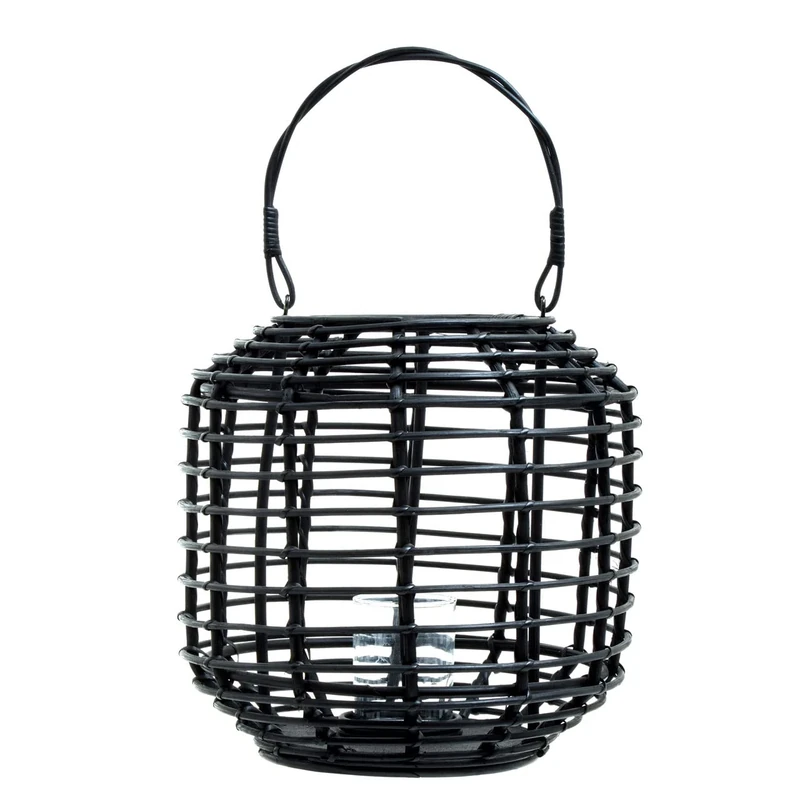 Premier housewares/Black Candle Holder/Tea light Candle Holders/Tea Light Candle Holders For Home/Round Tealight Holders/Rattan Candlestick Holders / W42 x D42 x H41cm