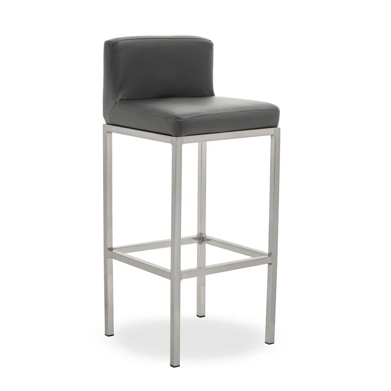 Premier Housewares Dark Grey And Chrome Finish Bar Chair, Dark Grey PU Upholstery, Metallic Base, Contemporary Style Bar Chair, Versatile, W35 x D35 x H84cm