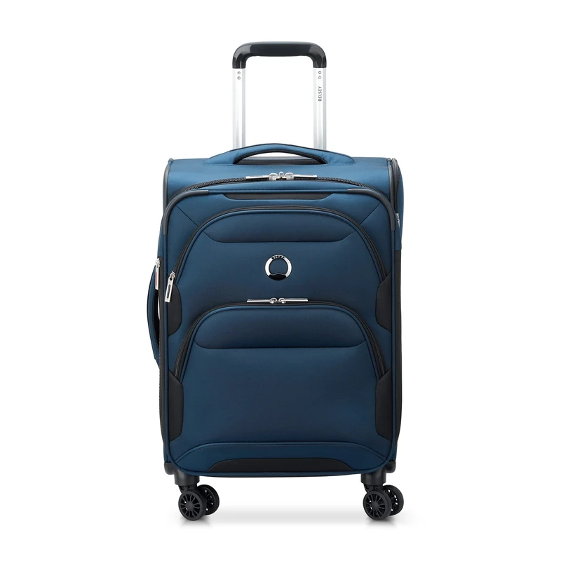 DELSEY PARIS Sky Max 2.0 Softside Expandable Luggage with Spinner Wheels, Blue, Checked-Medium, 24 Inch, Sky Max 2.0 Softside Expandable Luggage with Spinner Wheels