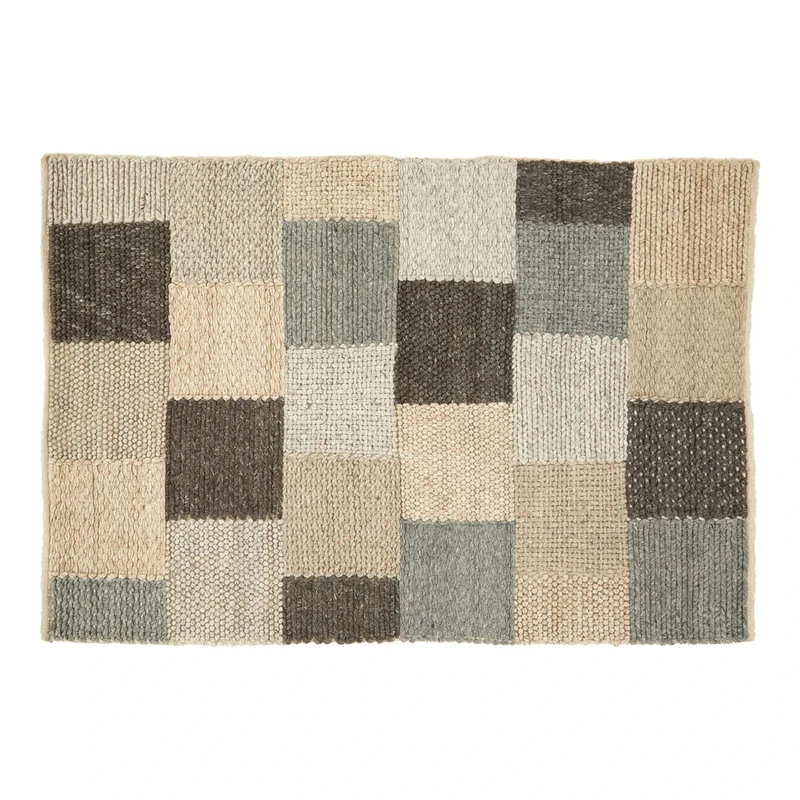 Premier Housewares Small Box Design Rug, Cotton, Wool Bedroom Rug, Handcrafted, Aesthetic Hemmed Finish, Childrens Rug, Muted Color Palette, Tribal Inspired Design, W180 x D120 x H1cm, Weight 6.1.