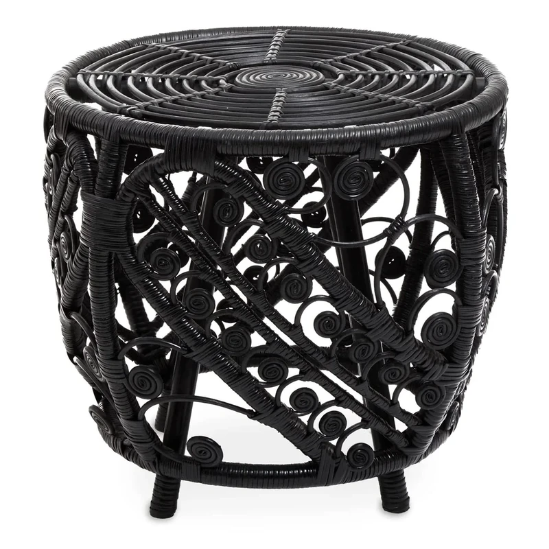 Premier Housewares Black Rattan Stool/Table, Eco Friendly Rattan, Tight Weave, Boho Inspired Design Wooden Stool, Piano Stool, Rattan Bar Stools, W52 x D52 x H47cm
