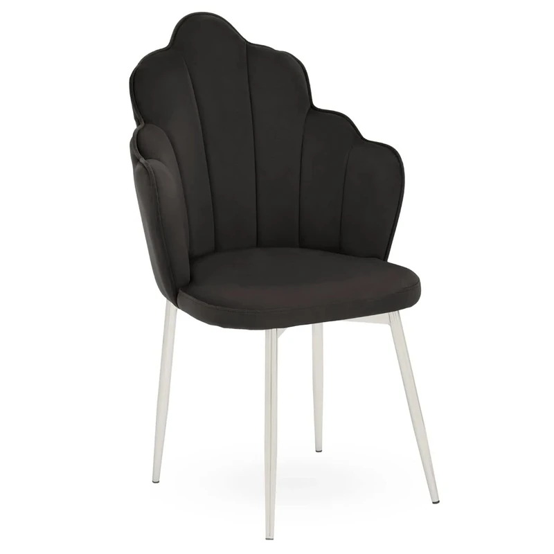 Premier Housewares Black Velvet Chair, Black Velvet Upholstery, Scalloped Back, Tapered Legs, Dense Foam Padding, Stylish Accent Piece, Durable and Sturdy, W58 x D62 x H94cm