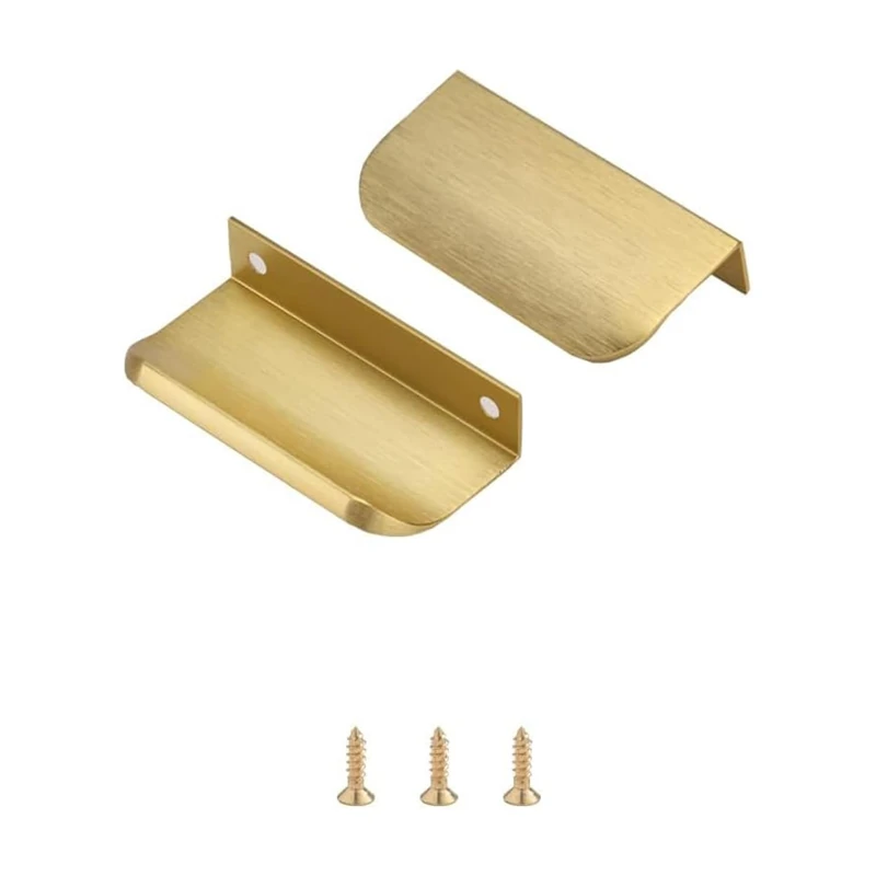 Satanga Edge Finger Tab Pull for cabinets Kitchen Concealed Drawer pulls Aluminum Hidden Door Handle Home 10 Pack Modern Brushed Brass 3.15" Overall Length Easy Installation