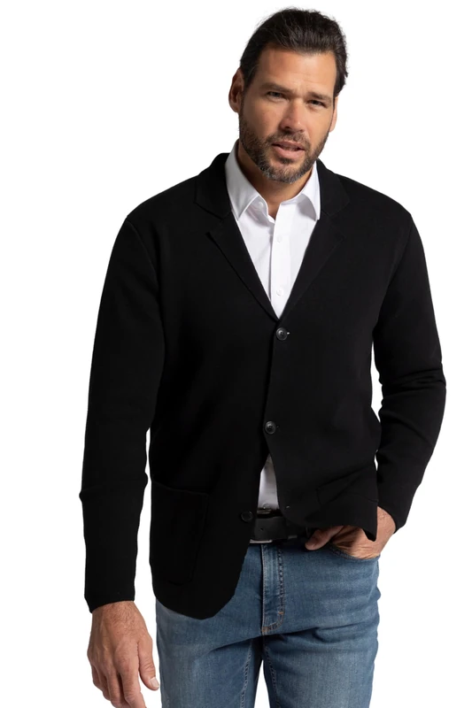 JP 1880 Men's Large Sizes Plus Sizes Menswear L-8XL Knitted Jacket, FLEXNAMIC®, Business, Milano Knit, Lapel Collar, up to 8 XL 782666, Black, 6XL