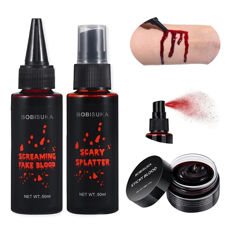 BOBISUKA Halloween Fake Blood Kit - Realistic Washable SFX Makeup