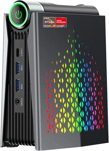 [Gaming Mode] Mini Gaming PC, AMD Ryzen 5 5600U (up to 4.2Ghz) 16GB DDR4 512GB NVMe SSD Windows 11 Pro Mini PC RGB Lights AMR5 Mini Computer 4K HDMI DP Type-C WiFi 6 BT 5.2 Small PC, Auto Power On