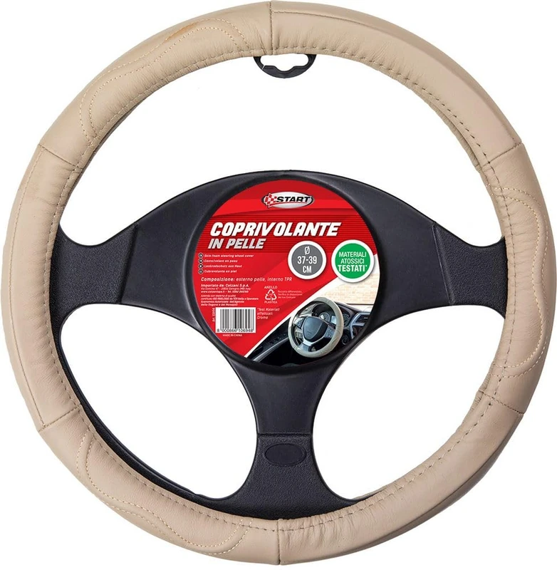 Car Steering Wheel Cover Beige Leather Adult Comfort Safety 37x39 Travel Wear Protection