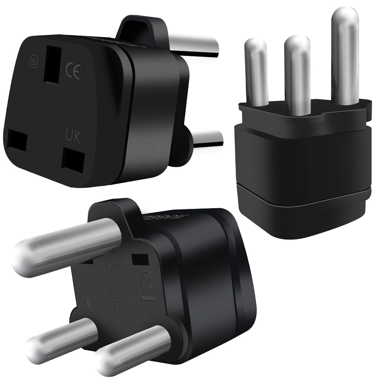 JIUGGLAD UK to South Africa Power Adapter (3Pack Black) - Travel Adapter for South Africa, Somalia, Botswana, Bahrain, Mauritius