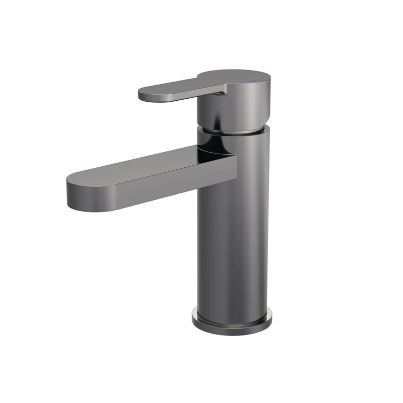 nuie ARV705 Arvan Modern Bathroom Round Mono Basin Mixer Lever Handle Tap with Push Button Waste, 160mm, Brushed Pewter