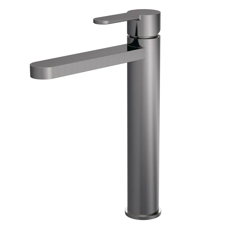 nuie ARV770 Arvan Modern Bathroom Round Mono Basin High Rise Lever Handle Tap, 290mm, Brushed Pewter