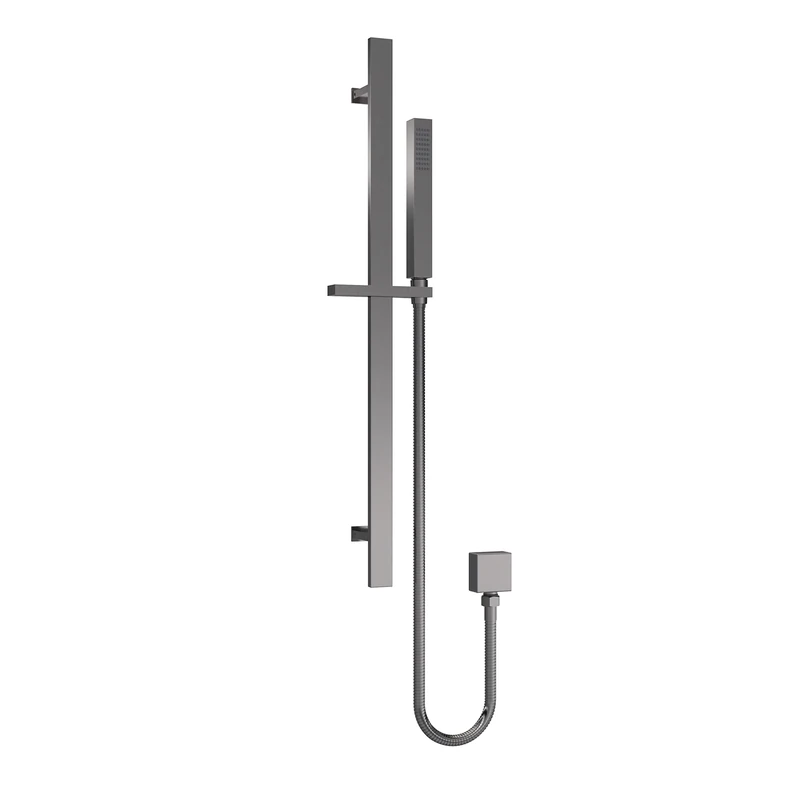 nuie A7167 Windon Modern Bathroom Wall Mount Square Slide Rail Shower Kit with Outlet Elbow, 685mm, Brushed Pewter