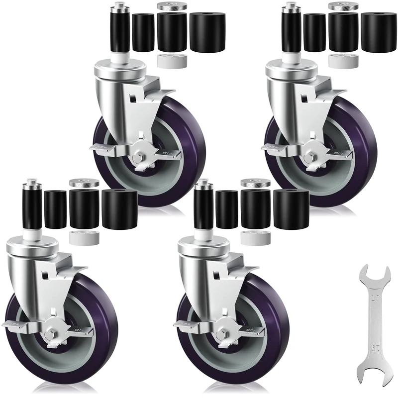 OK5STAR 5 inch Expanding Stem Caster Wheels for Table Legs All with Brake Fit 1" Leg Tube Adapter Caster, Expandable Stem Caster Set of 4