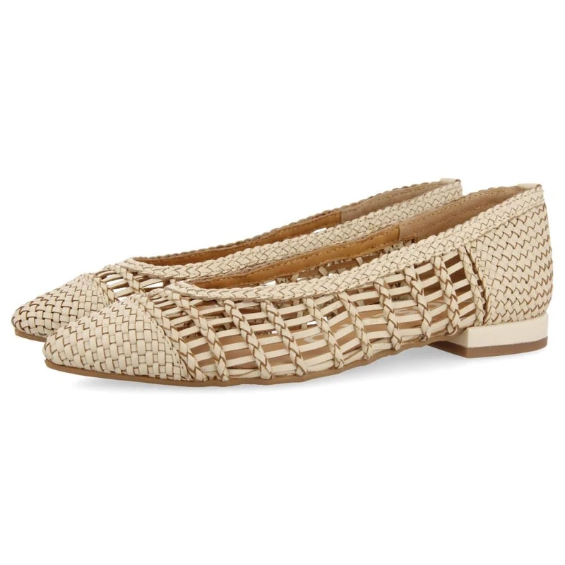 GIOSEPPO Black Braided Leather Ballerinas with Tied for Women sagada, Ivory White, 7 UK