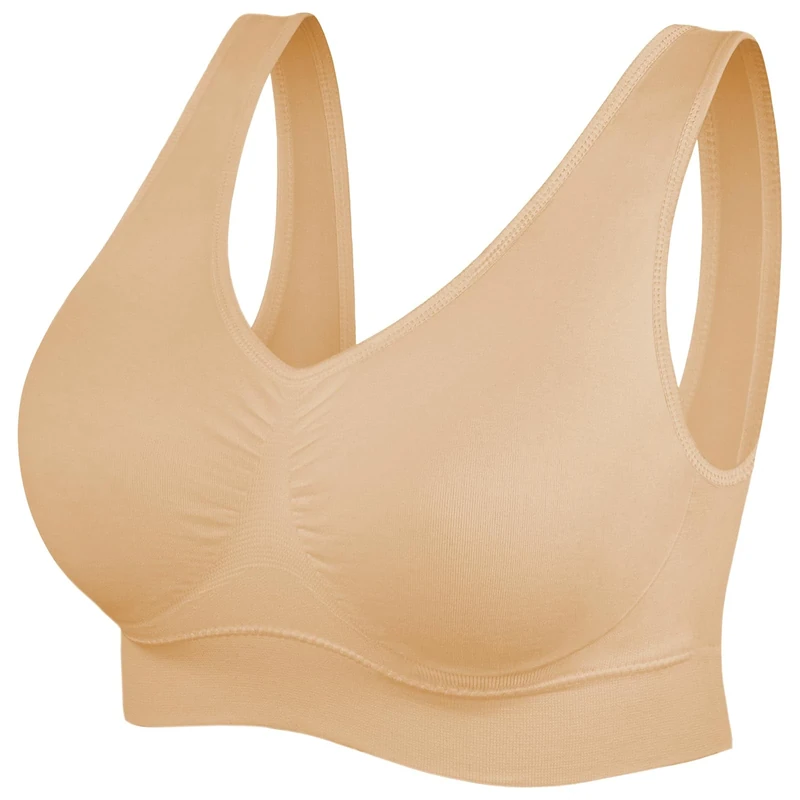 SIMIYA Super Comfort Bra, Womens Sports Bras Removable Pads Plus Size Sleep Bras for Girls in Yoga Bralette Leisure Stretch Crop Tops Vest (XL, 1 Pack Beige)