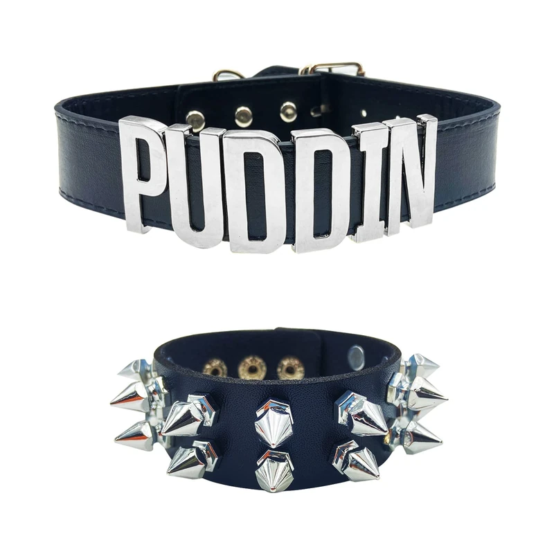 Taichell Halloween Cosplay Choker Necklace Adjustable High Neck Collar for Women Fashion Puddin Choker Necklace Collar Halloween Necklace Jewelry Gifts, 12-16 inches, Zinc, No Gemstone