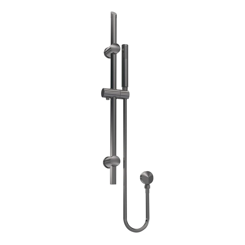 nuie STY742 Arvan Modern Bathroom Wall Mount Round Slide Rail Shower Kit with Outlet Elbow, 740mm, Brushed Pewter