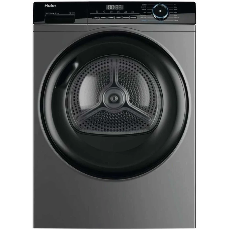 Haier HD80-A2939S Freestanding Heat Pump Tumble Dryer, 8kg Load, Graphite [Energy Class A++]