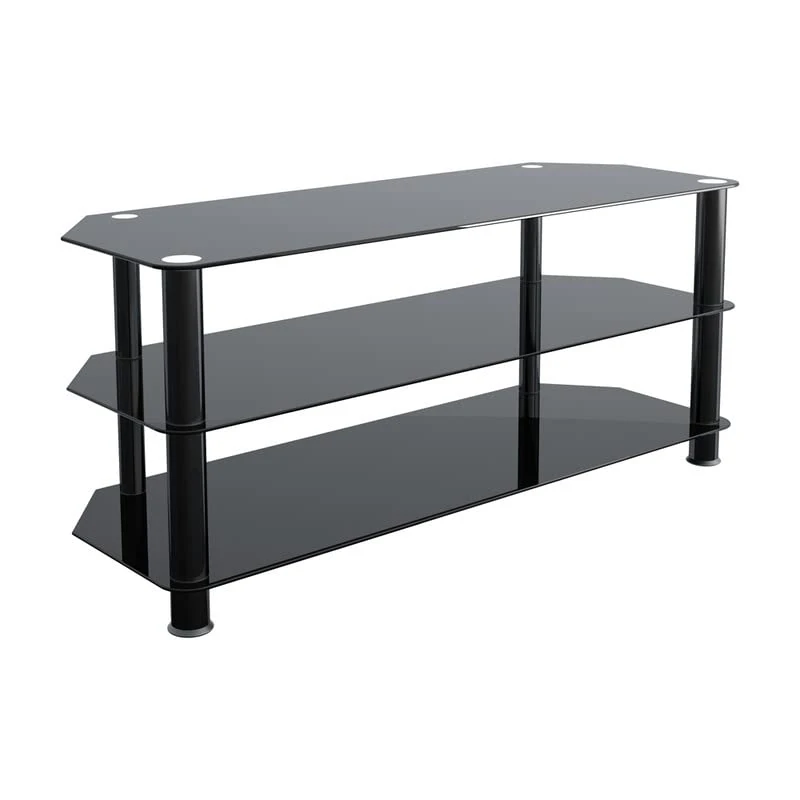 Mahara Classic Black Glass Corner tv & stand - Up to 55 Inch TV Support - Glass Shelf Cabinet (L) 114cm x (W) 42cm x (H) 50cm