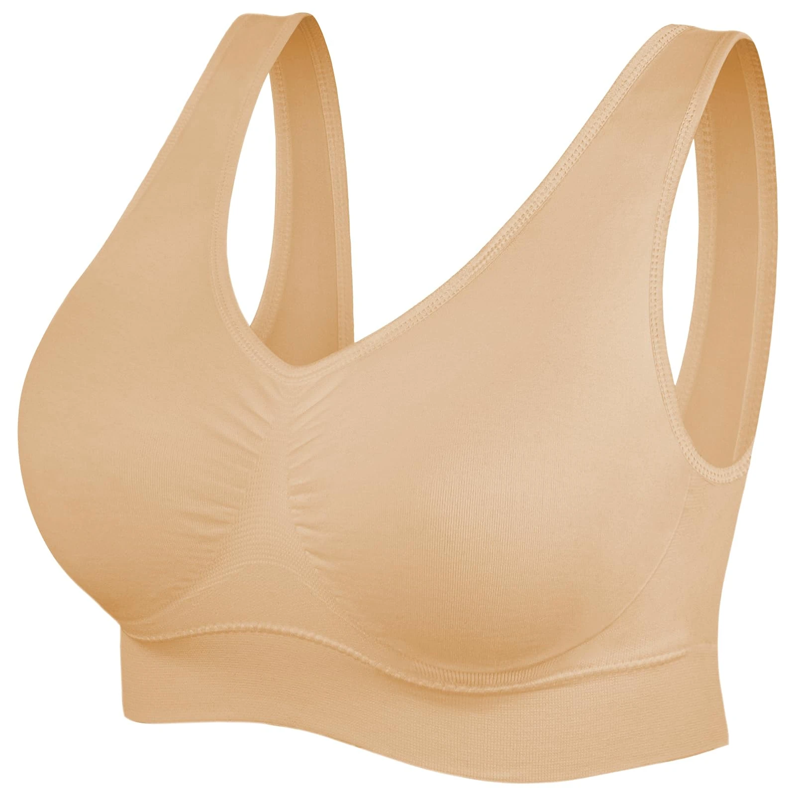 SIMIYA Super Comfort Bra, Womens Sports Bras Removable Pads Plus Size Sleep Bras for Girls in Yoga Bralette Leisure Stretch Crop Tops Vest (4XL, 1 Pack Beige)