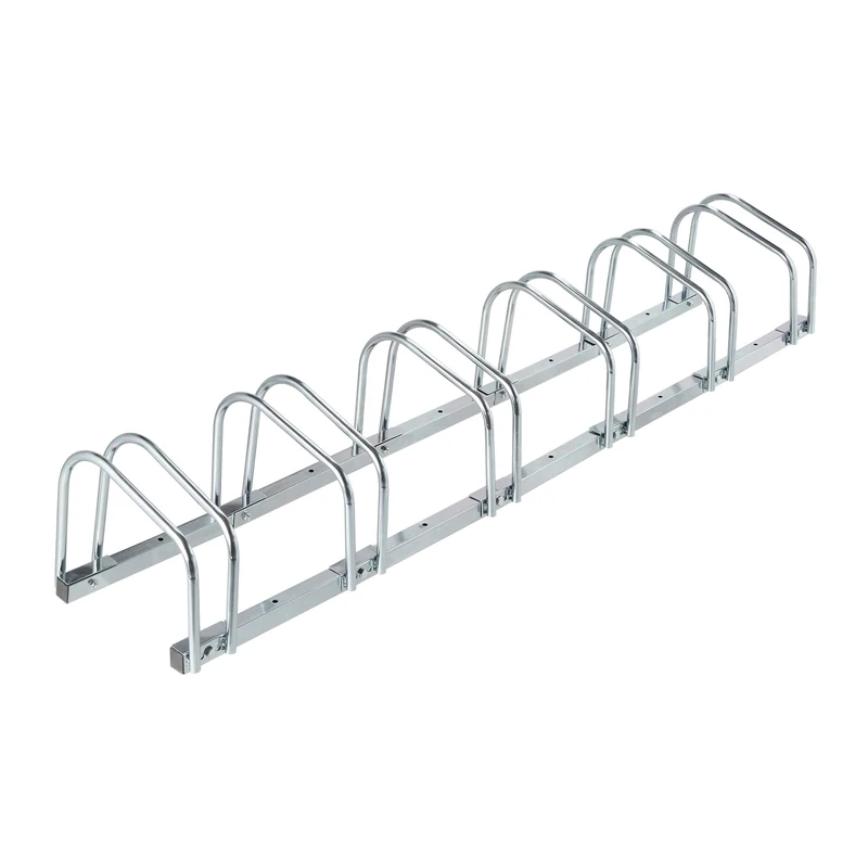 Relaxdays Floor Bike Rack, for 6 Bicycles, Wheel Width up to 60 mm, Metal, Outdoor Parking Stand, Garage, Silver