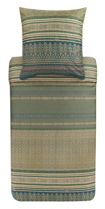 Bassetti Roccaraso V1 9323443 Bed Linen Set Cotton Mako Satin in Green 2-Piece with Zip Closure 200 x 200 cm / 80 x 80 cm