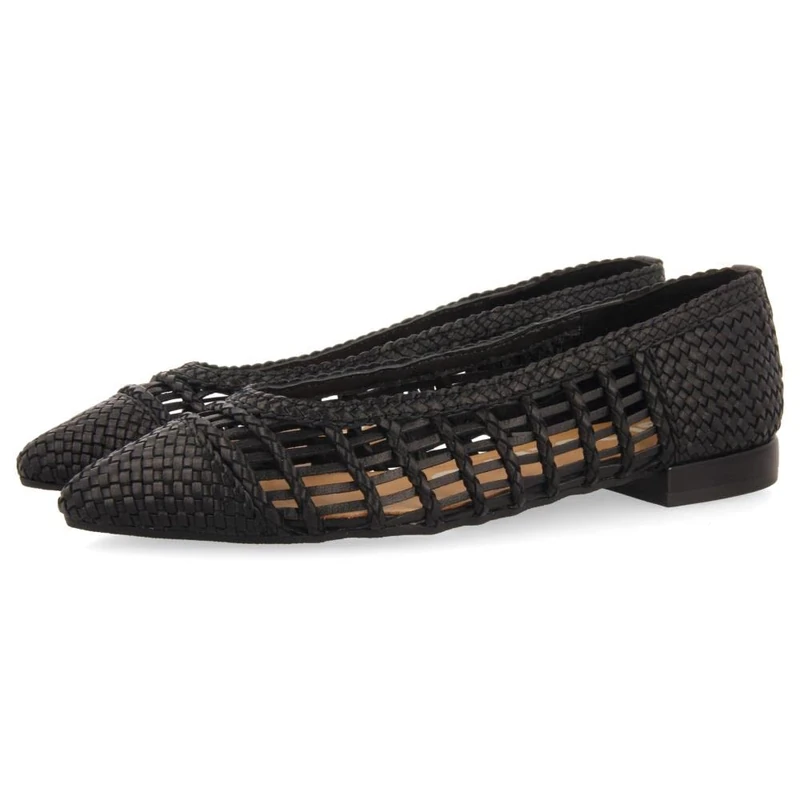 GIOSEPPO Black Braided Leather Ballerinas with Tied for Women sagada, Black/White, 6 UK