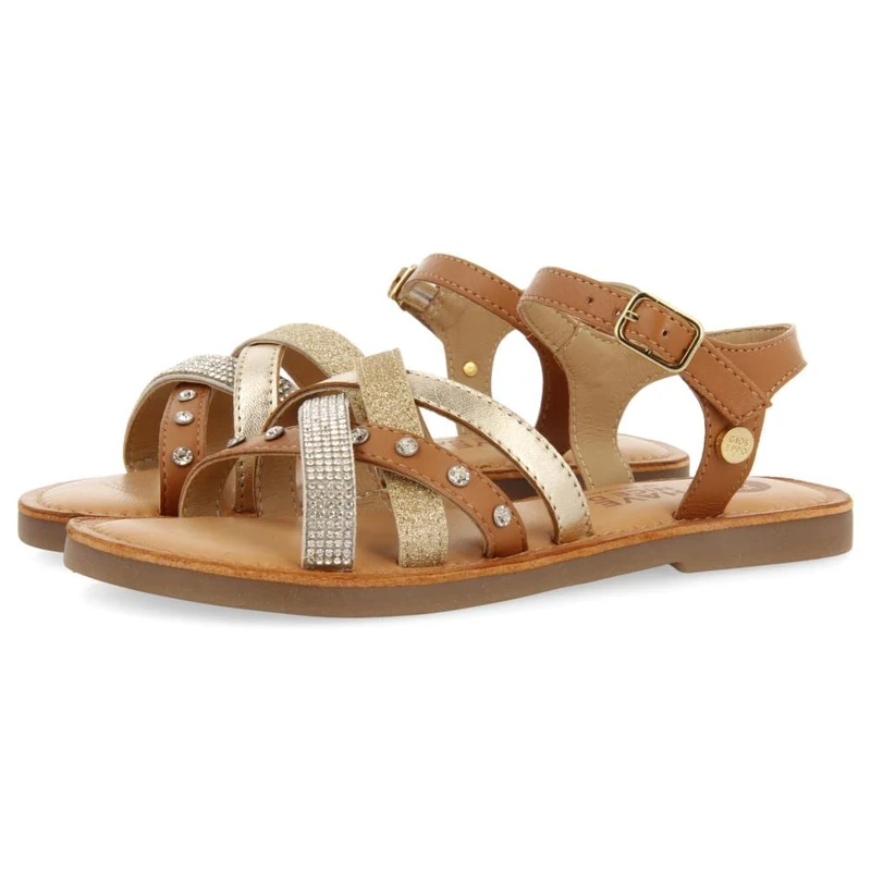 GIOSEPPO Sussat Girl's Leather Sandals with Gold Details, gold, 4 UK
