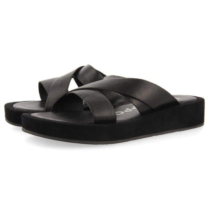 GIOSEPPO ISSOU Women's Leather Strappy Chunky Flat Sandals, Black/White, 7 UK - Image 1