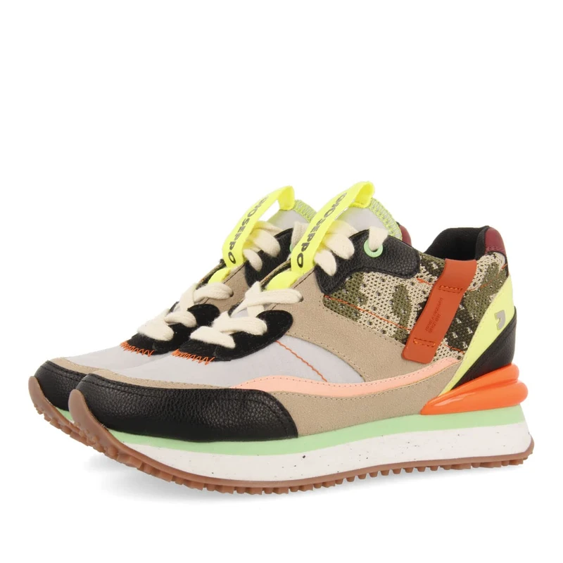 Black Sneakers with Internal Wedge with Mix of Textures and Prints for Women apore, Black/White, 8 UK