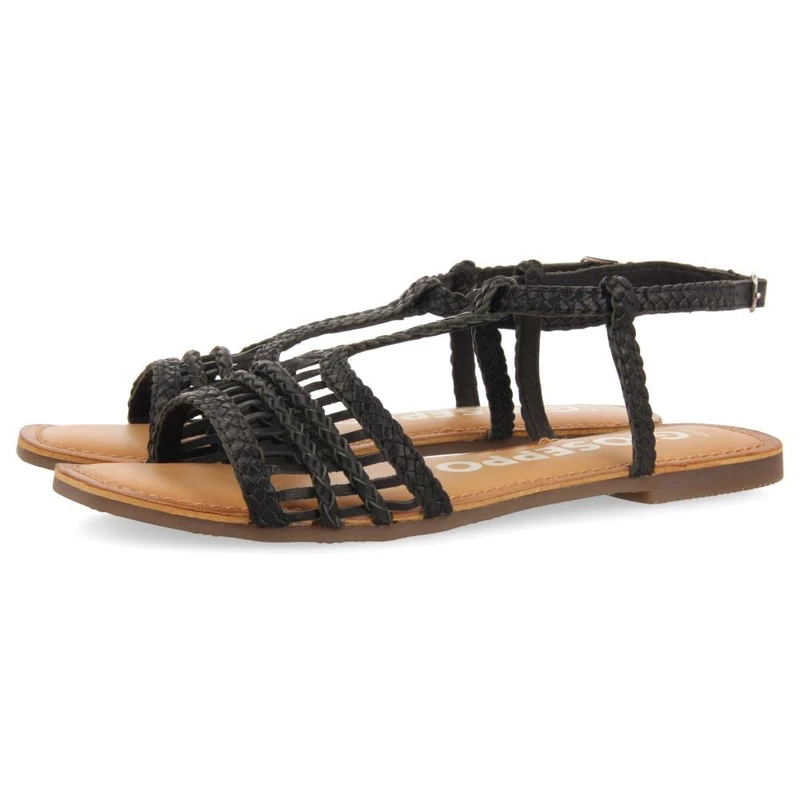 GIOSEPPO icari Women's Black Braided Leather Flat Sandals, Black/White, 8.5 UK