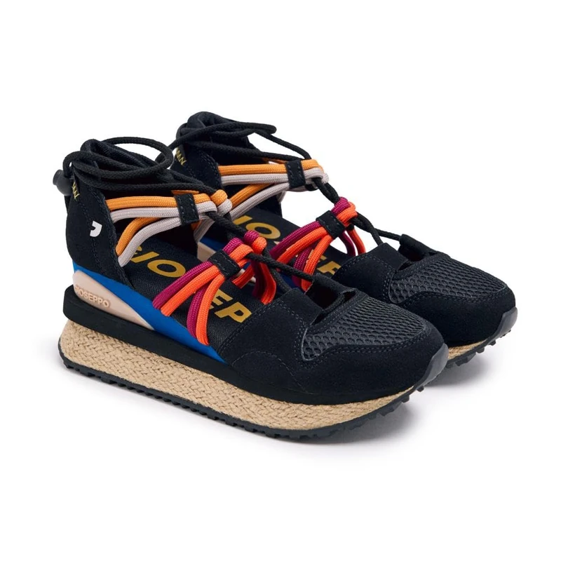 Beige Espadrille Wedge Sneakers for Women Tulare, Black/White, 4 UK