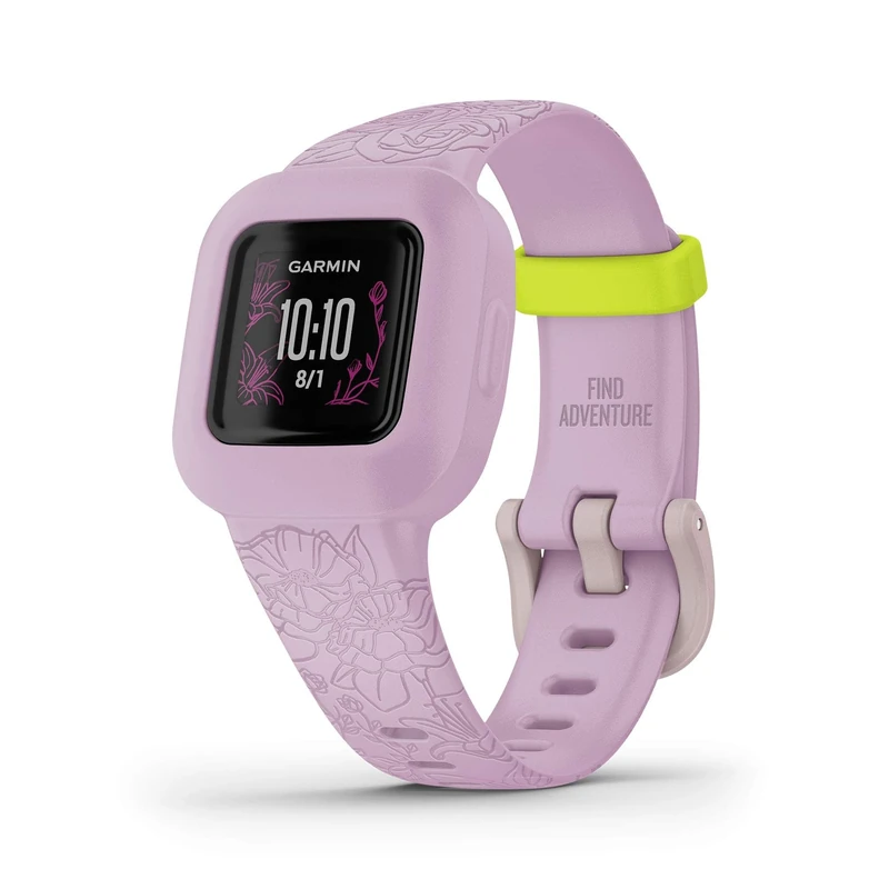 Garmin vivofit Jr.3 Fitness Tracker for Kids, Includes Interactive App Experience, Swim-Friendly, Up To 1-year Battery Life, Adjustable watch band, Lilac Floral (Renewed)