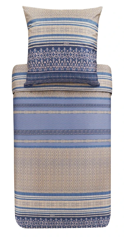 Bassetti Roccaraso B1 9323441 Bed Linen Set Cotton Mako Satin in Blue 2-Piece with Zip Closure 200 x 200 cm / 80 x 80 cm