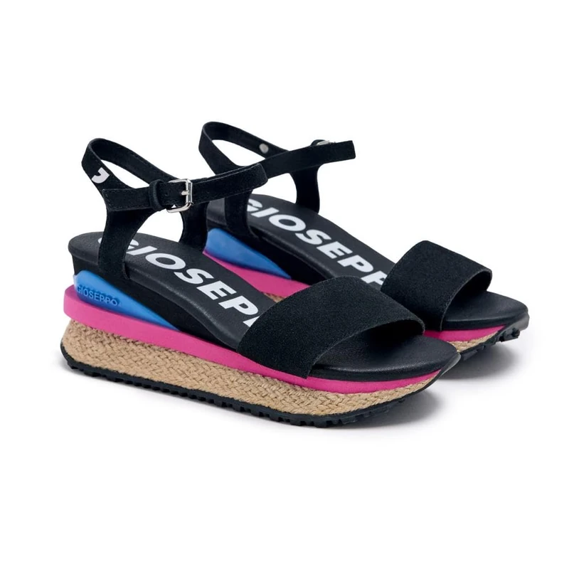 GIOSEPPO Benay Beige Sports Sandals with wedge for Women, Black/White, 8 UK