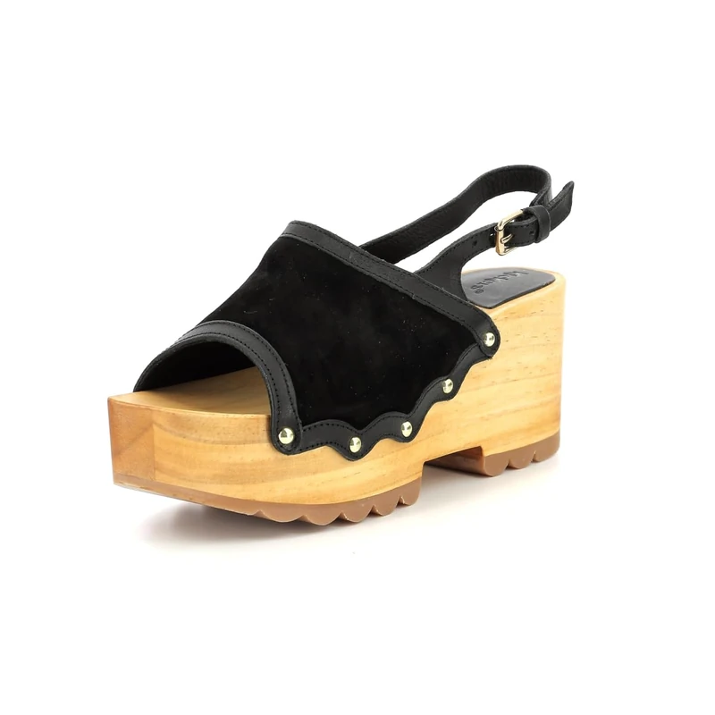 Kickers Women's Kick Wedge Wood Heeled Sandal, Black, 4 UK