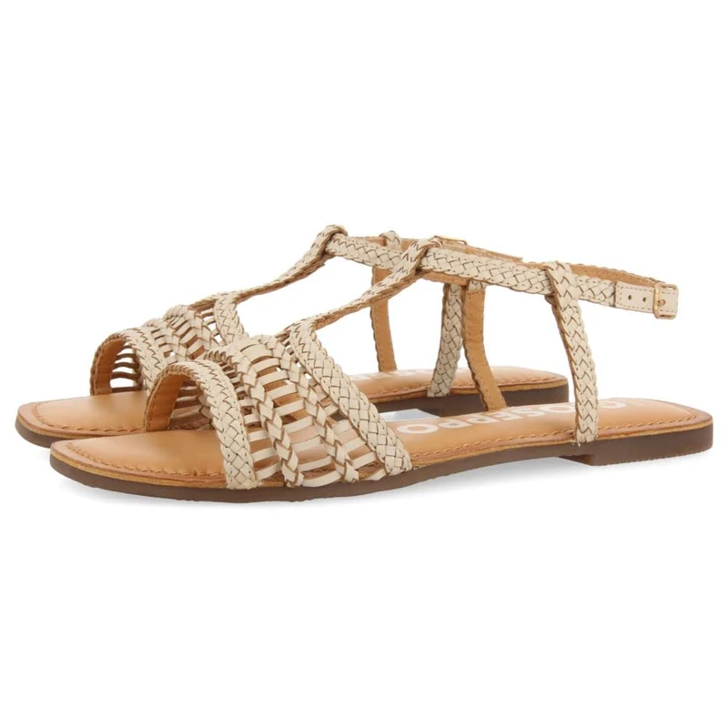 GIOSEPPO icari Women's Black Braided Leather Flat Sandals, ivory white, 8 UK