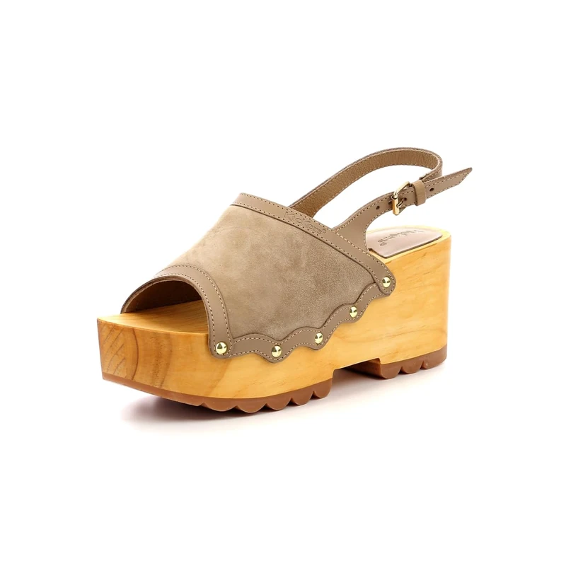 Kickers Women's Kick-Wedge Wood Sandals with Heel, Light beige, 7 UK