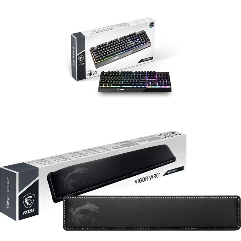 MSI VIGOR WR01 Wrist Rest Vigor GK30 Gaming Keyboard (UK Layout) - Keyboard WristPad, Cooling Gel & Memory Foam Support with Ice Silk Lycra Upholstery, Mech-Membrane Switches, Water Resistant