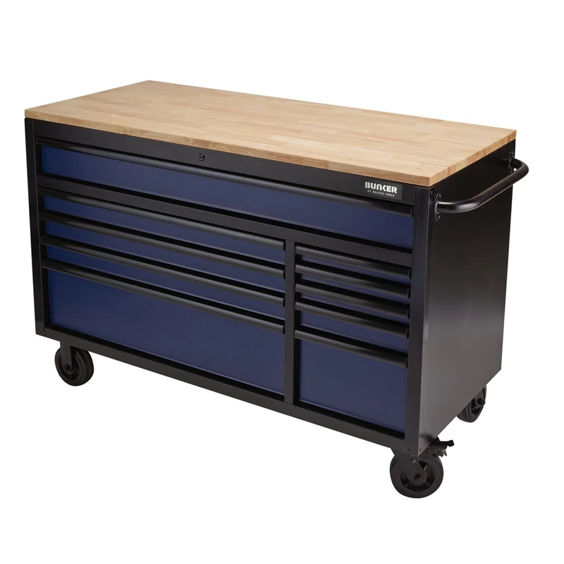 BUNKER 08237 Workbench Roller Tool Cabinet, 10 Drawer, 56 Inch, Blue