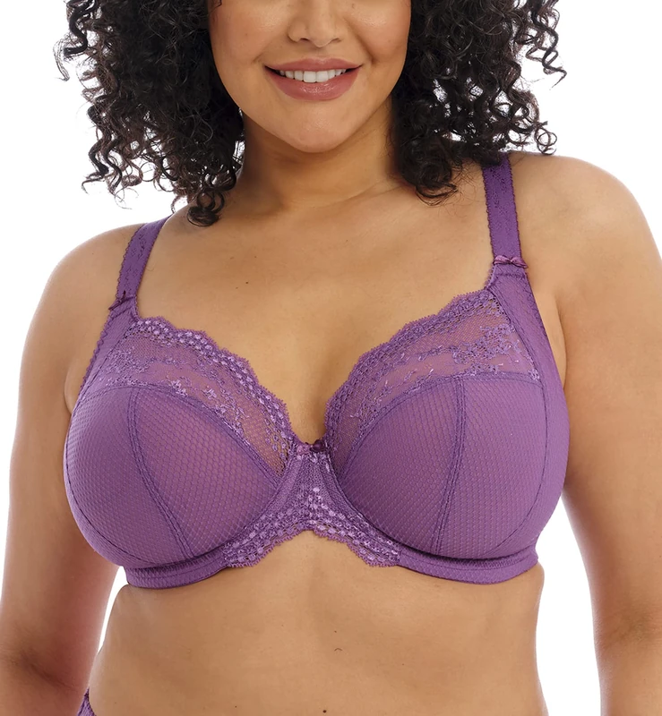 Elomi Women's Charley Stretch Lace Underwire Plunge Bra, Opaque, Pansy, 32HH US