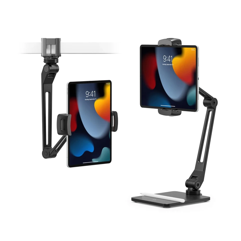 Twelve South HoverBar Duo iPad Stand (2nd Gen) - Adjustable Tablet Stand for Desk with Weighted Base & Clamp Attachment for Mounting, Tablet Holder, Foldable Tablet Desk Stand, Fits All iPads, Black