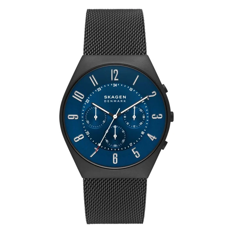 Skagen Watch for Men Grenen Chronograph, Quartz Chronograph movement, 42mm Midnight Recycled Stainless Steel (At Least 50%) case with a Stainless Steel Mesh strap, SKW6841