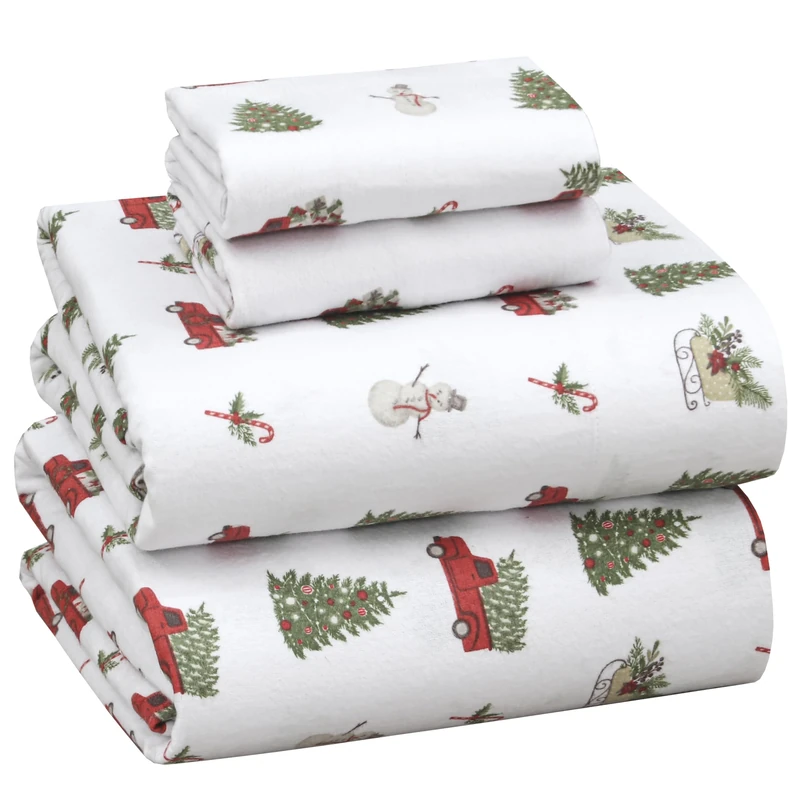 Ruvanti Flannel Sheets Full Size - 100% Cotton Double Brushed Bed Sheets Set, Deep Pockets 16 Inches, All Seasons Breathable & Extra Soft Full Sheets, Warm & Cozy, 4 Piece, Holiday Haul